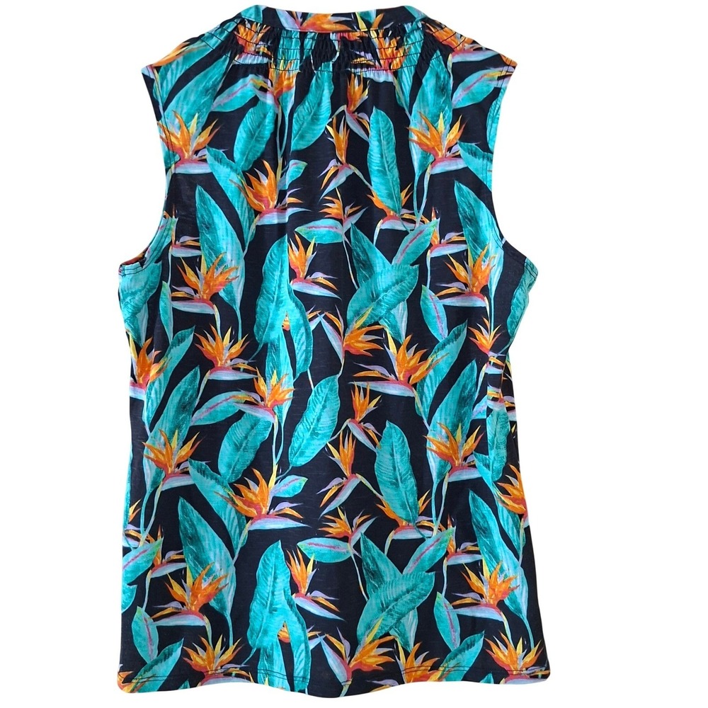 Caribbean Joe Sleeveless Top Womens PM Black Tropical Floral NWOT Bird Paradise